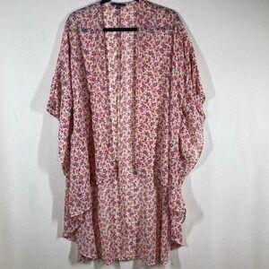 American Eagle Hi-Low Ditsy Floral Open Front Kimono XS Pink Fairy Cottagecore